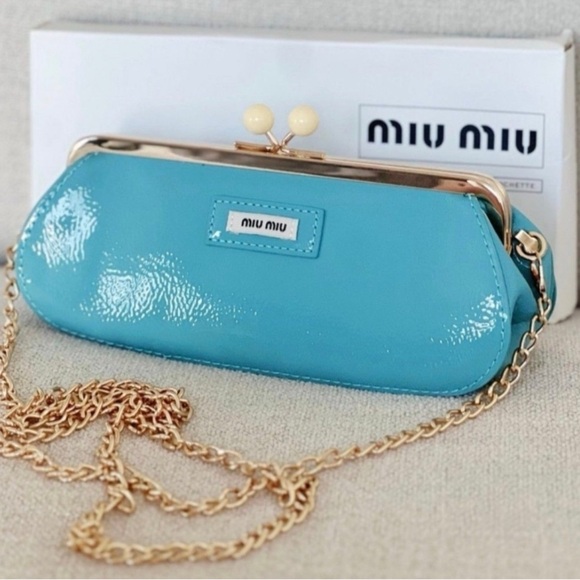 Miu Miu Handbags - Miu Miu Teal Blue Patent Leather Kiss-lock Clutch GWP VIP ITEM NWB